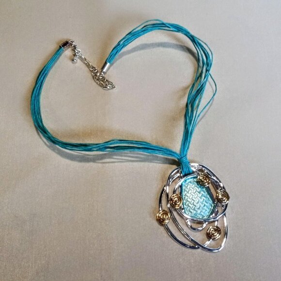 Jewelry - Turquoise Silver and Gold Abstract Swirl Pendant